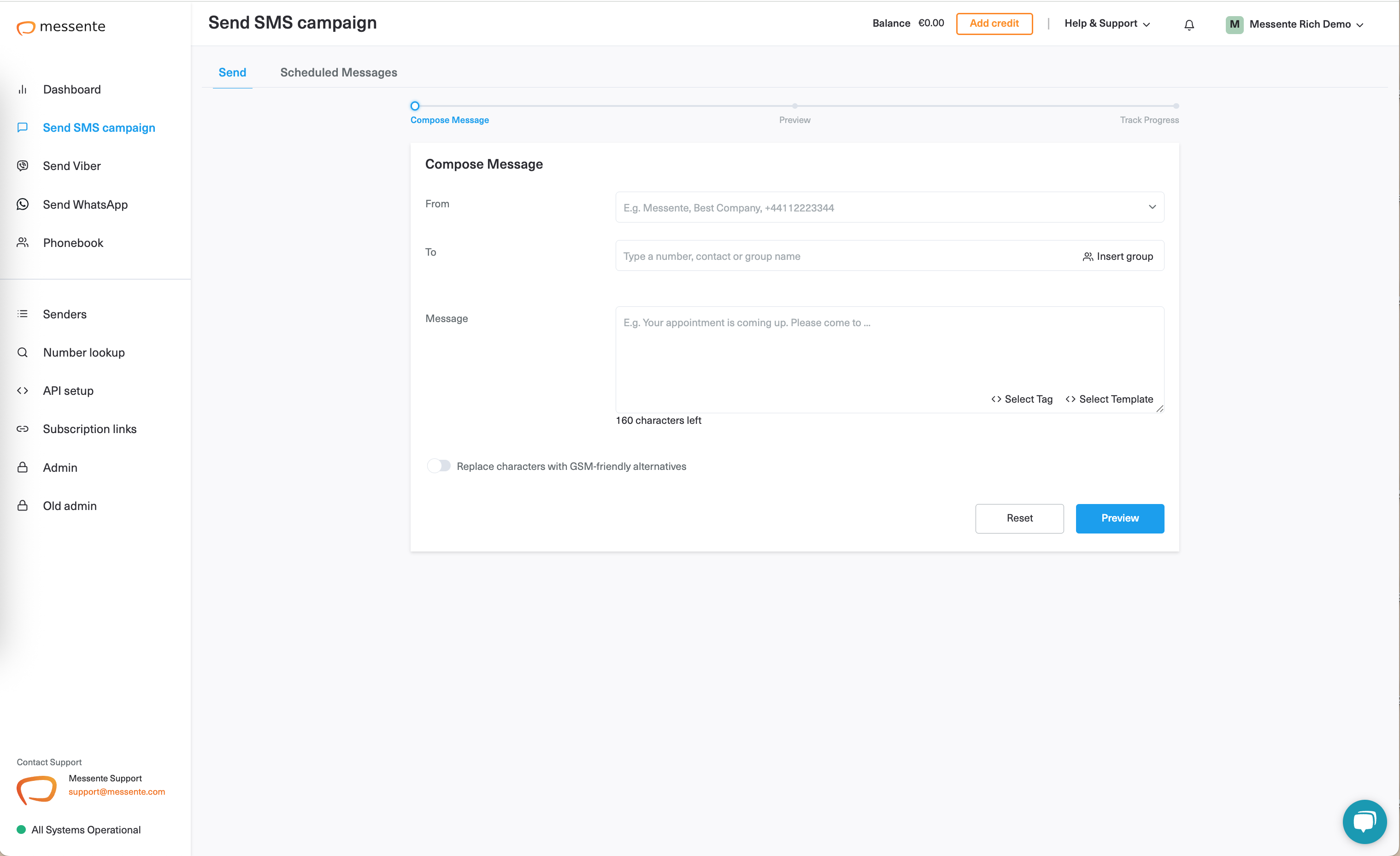 Messente Software - Messente SMS campaigns