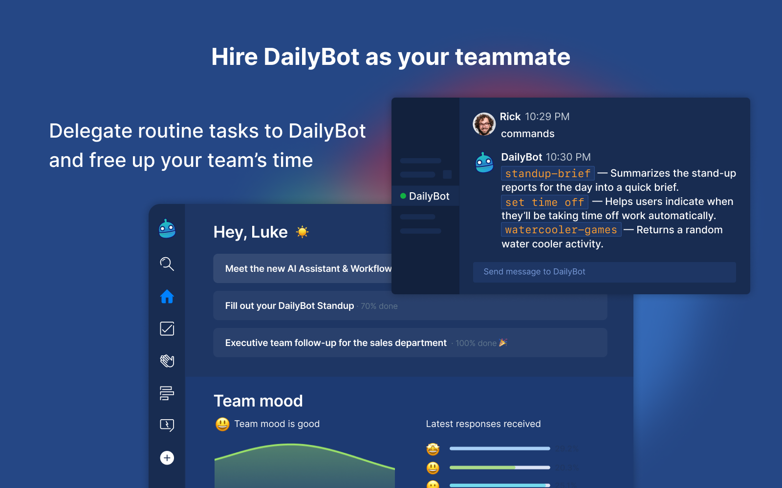 DailyBot screenshot: Hire DailyBot as your teammate