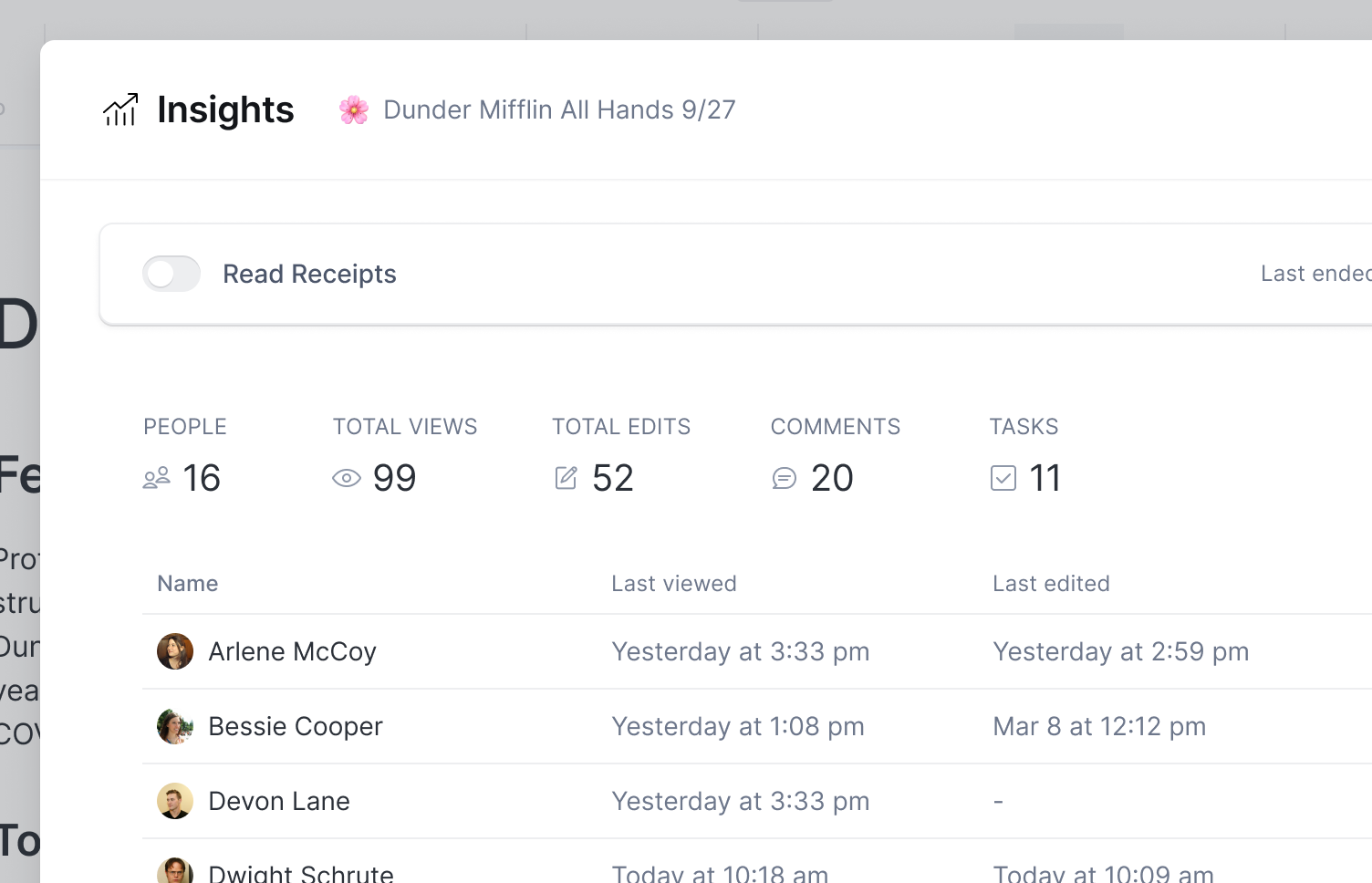 View analytics of who has viewed your document and how they've interacted with it.