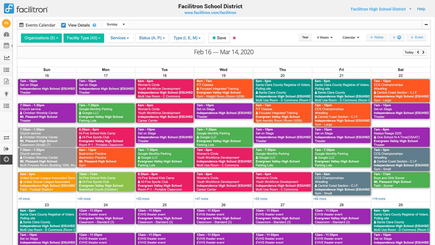 Facilitron reservation and booking management calendar