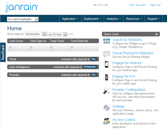 Akamai Identity Cloud screenshot: Janrain dashboard