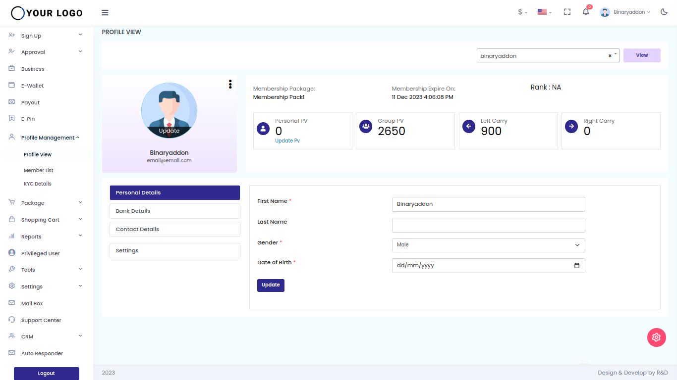 Infinite MLM Software - PROFILE VIEW