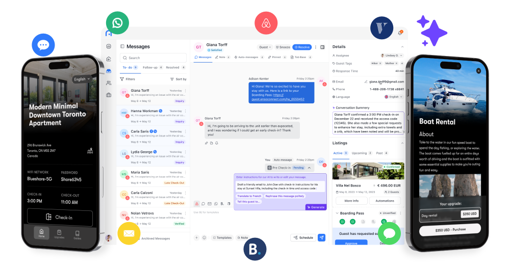 Enso Connect screenshot: Enso Connect is an AI-powered platform that helps short-term rentals and boutique hotels boost 5-star reviews, earn more per booking with upsells, and save hours weekly by automating guest messaging, check-ins, and personalized experiences.
