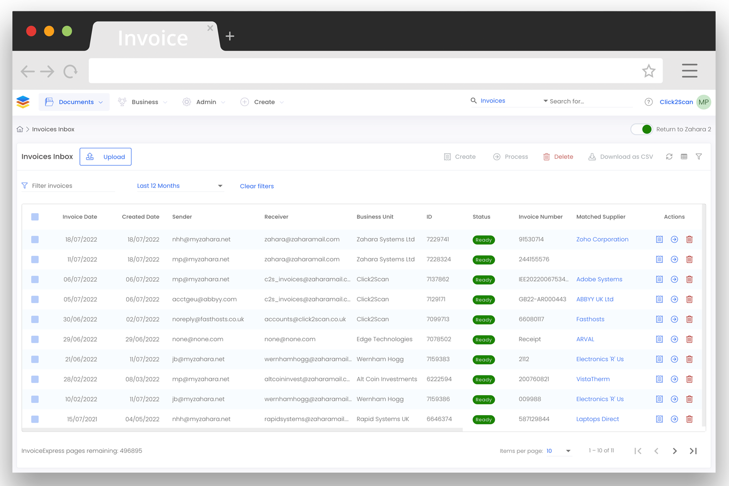 Zahara Software - All invoices are received in the Inbox or routed straight through when AutoPilot is enabled for specific suppliers