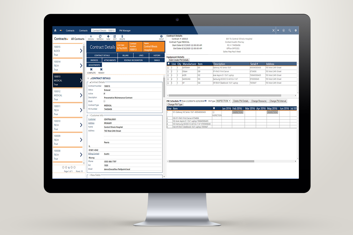 Support superior customer service with preventative maintenance, service contracts and retainer records