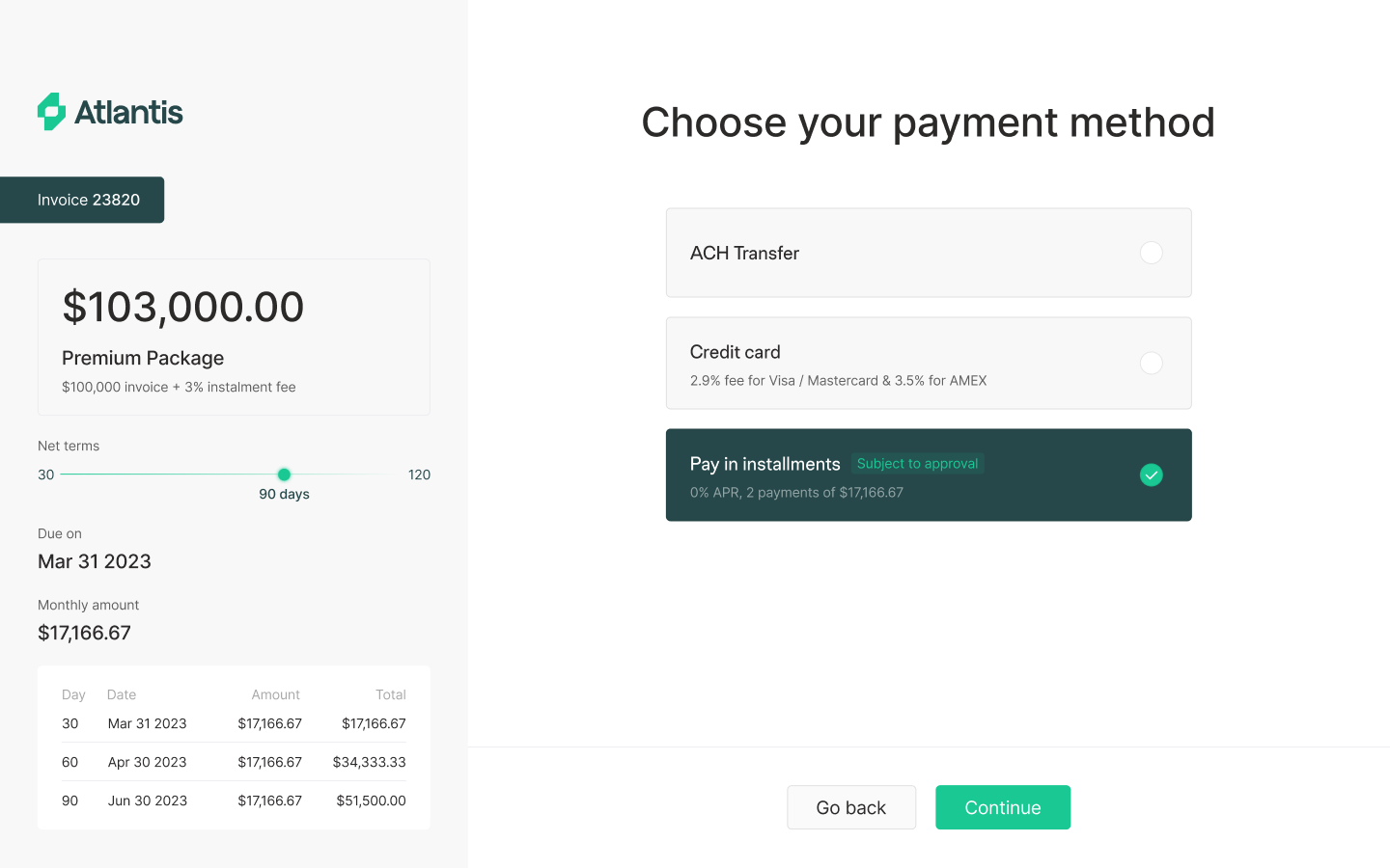 Alternative Payments screenshot: Allow your end-customers to choose from multiple payment options when paying their invoices.