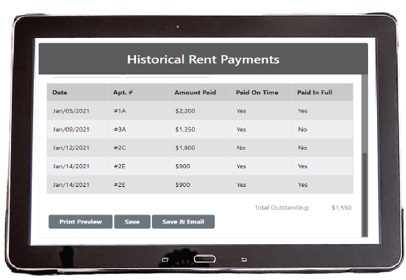 Historical Payment Reports: Filter by multiple category and view whether payments have been made in full and on time.