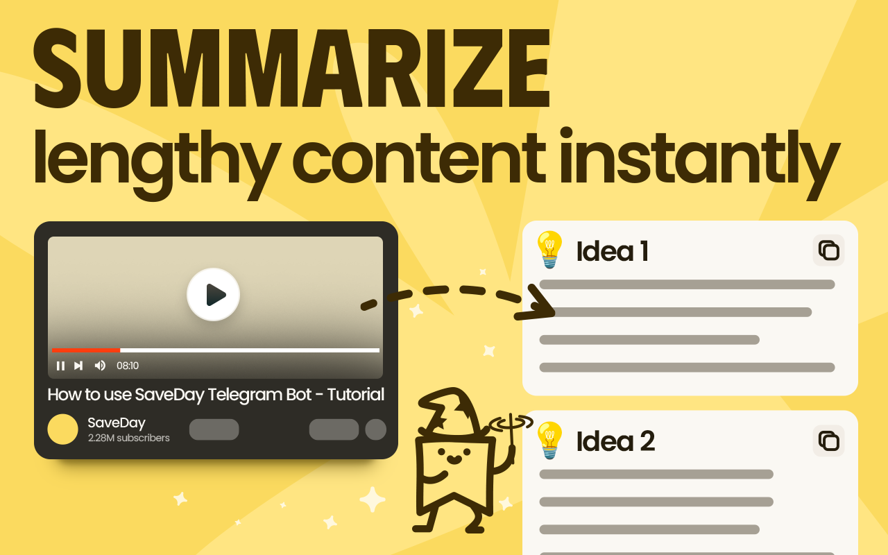 With SaveDay, You can get summaries of lengthy Youtube videos and articles with shareable images instantly.