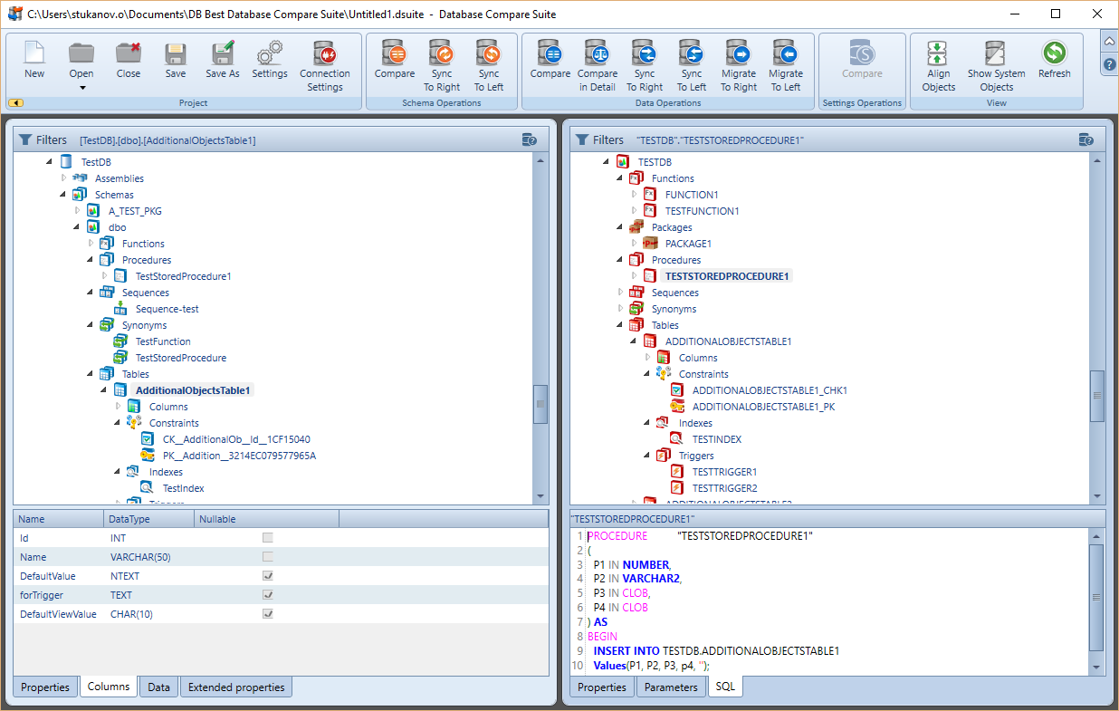 Database Compare Suite comparisons screenshot