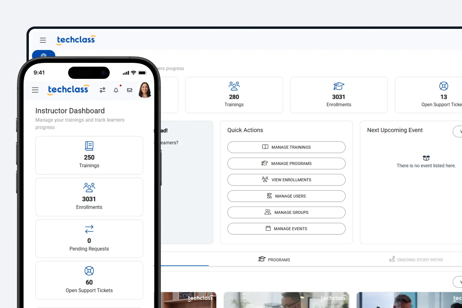 TechClass screenshot: TechClass instructor dashboard