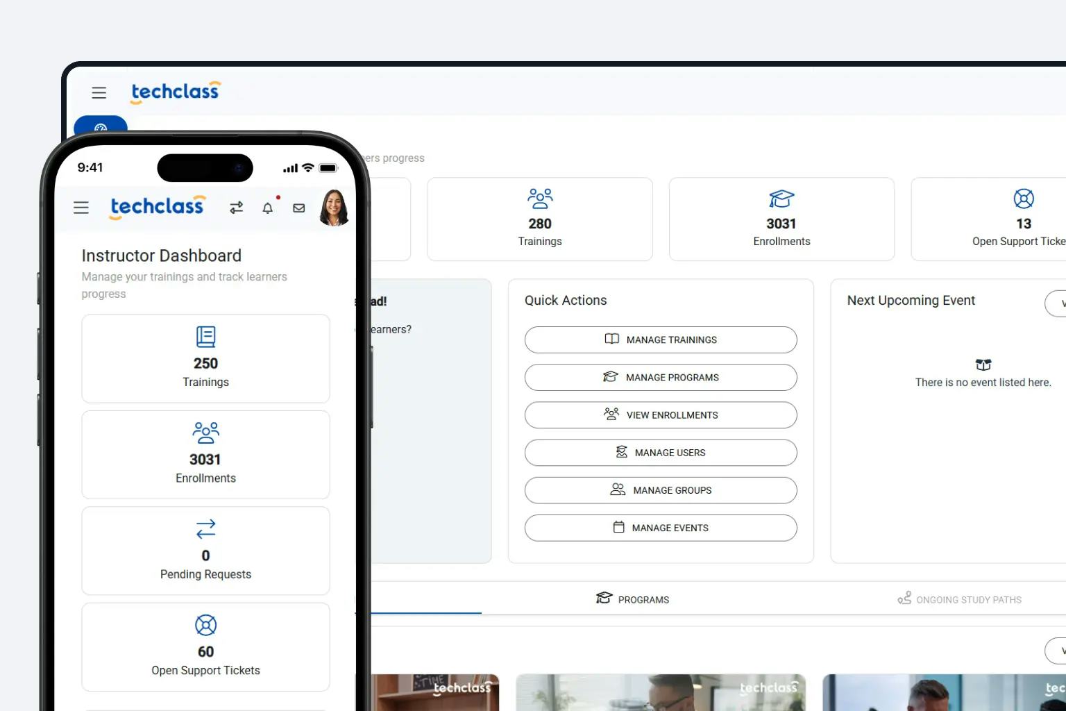 TechClass Software - TechClass instructor dashboard