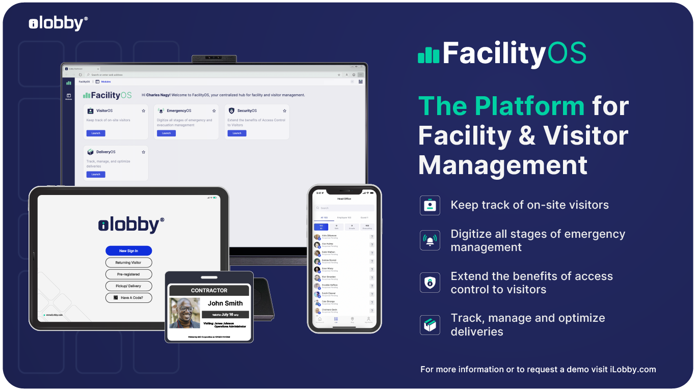 iLobby Software - Facility and Visitor Management Platform – iLobby’s FacilityOS is a modular platform used by security professionals, facility managers, compliance teams, and operational leadership to drive safety, security and compliance across complex facilities.