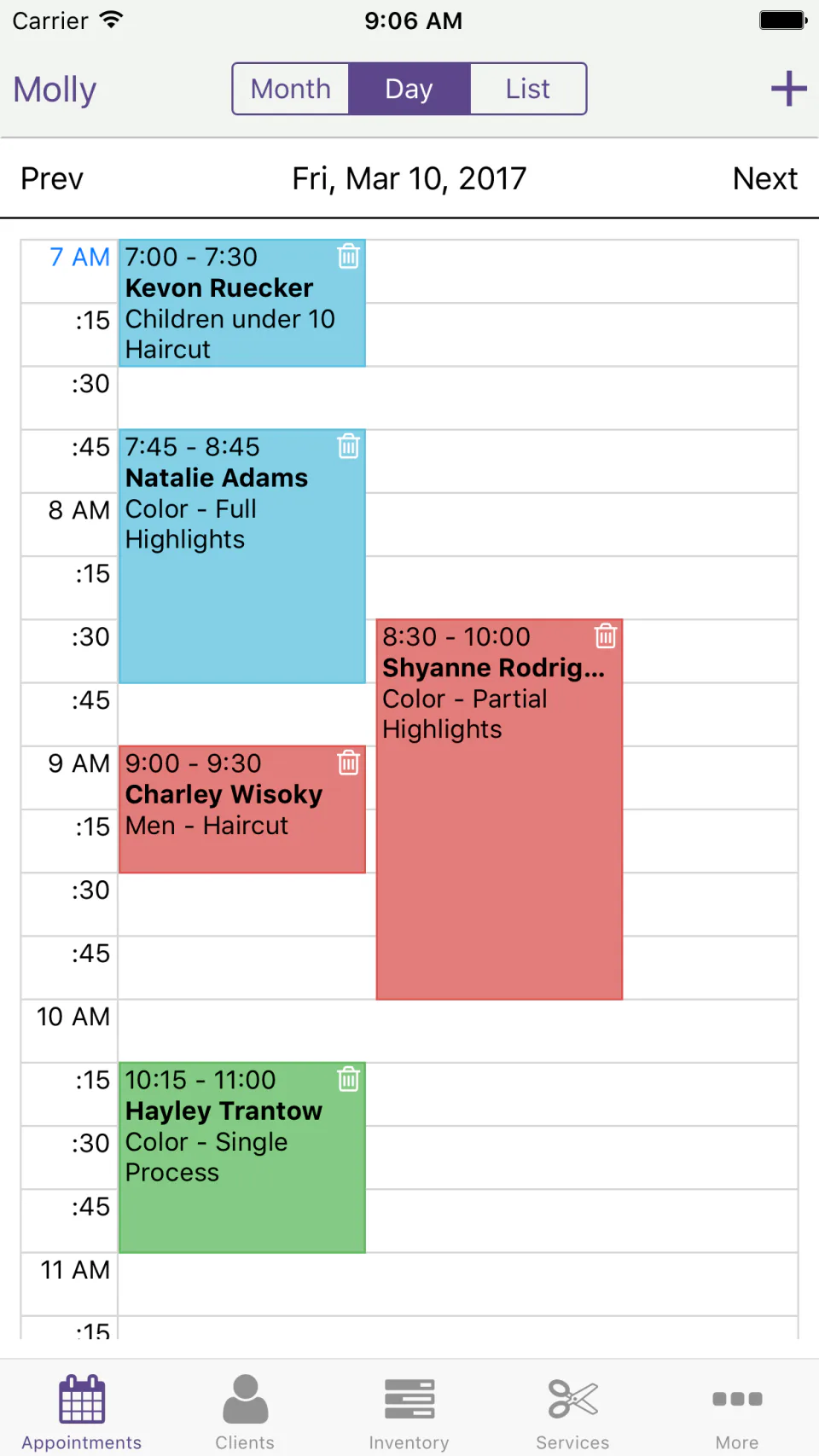 View daily appointments