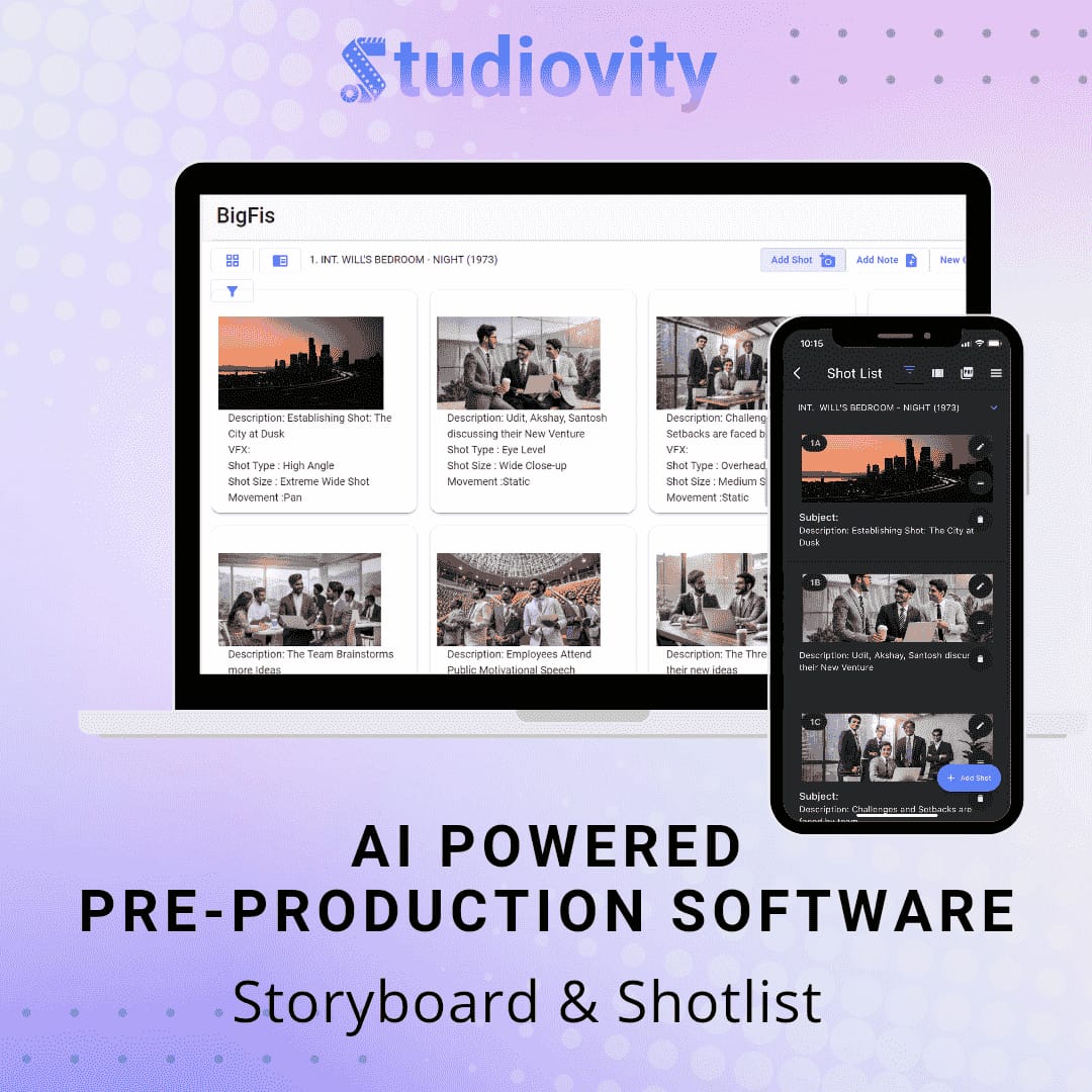 Studiovity Pre-Production screenshot: AI powered storyboard and shotlist