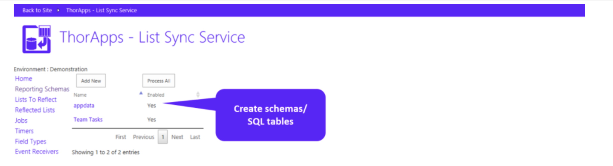 Create schemas/SQL tables