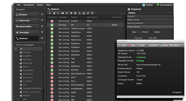 mediaCLOUD screenshot: mediaCLOUD handle multiple screens and campaigns