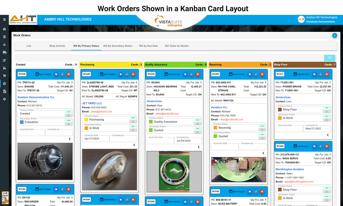 Vista-Suite Software - Kanban Layout for Work Orders Based on the Status