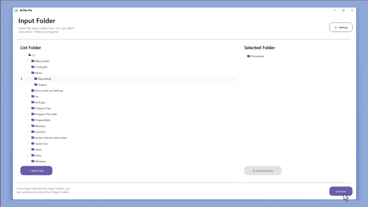 AI File Pro screenshot: AI File Pro Input Folder