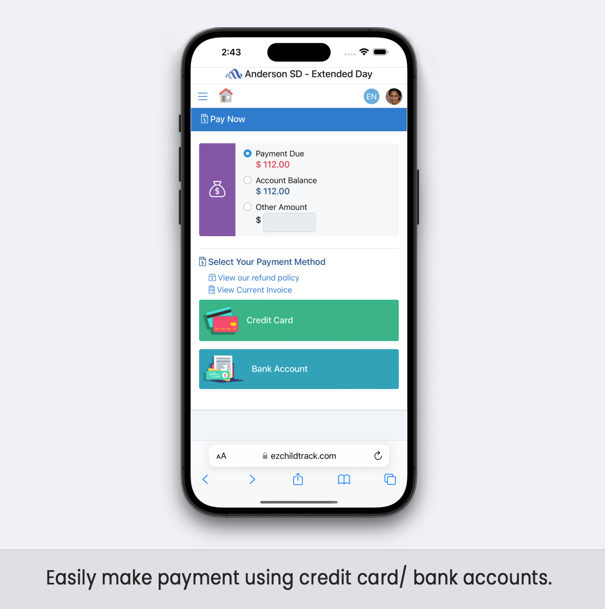 EZChildTrack Software - EZChildTrack select payment method