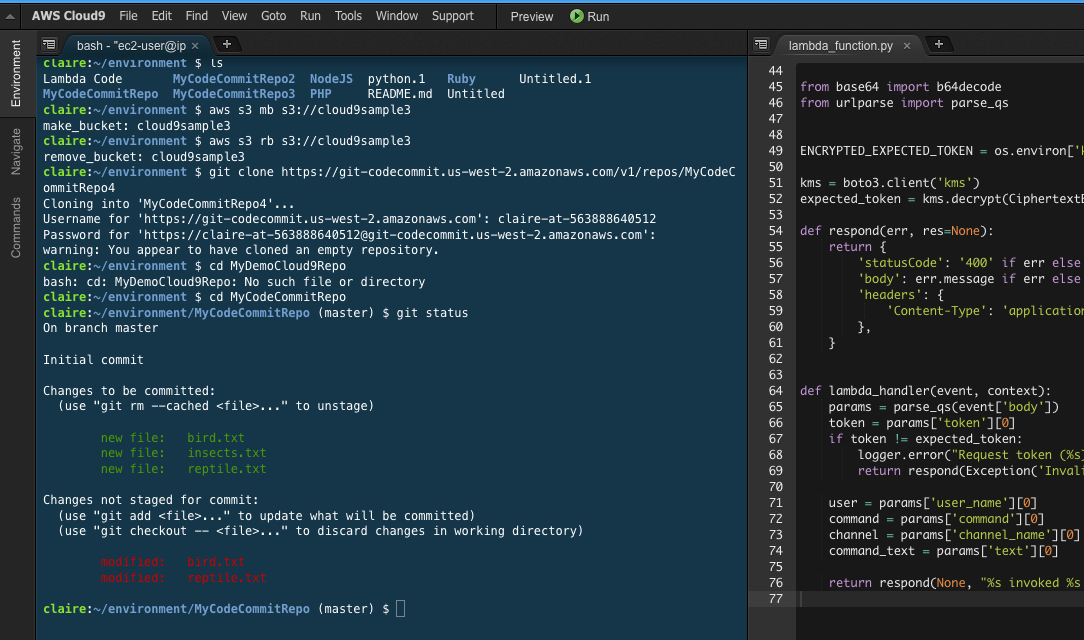 AWS Cloud9 lambda function