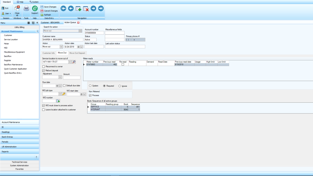 inHANCE Software - Impressa utility billing customer account screen