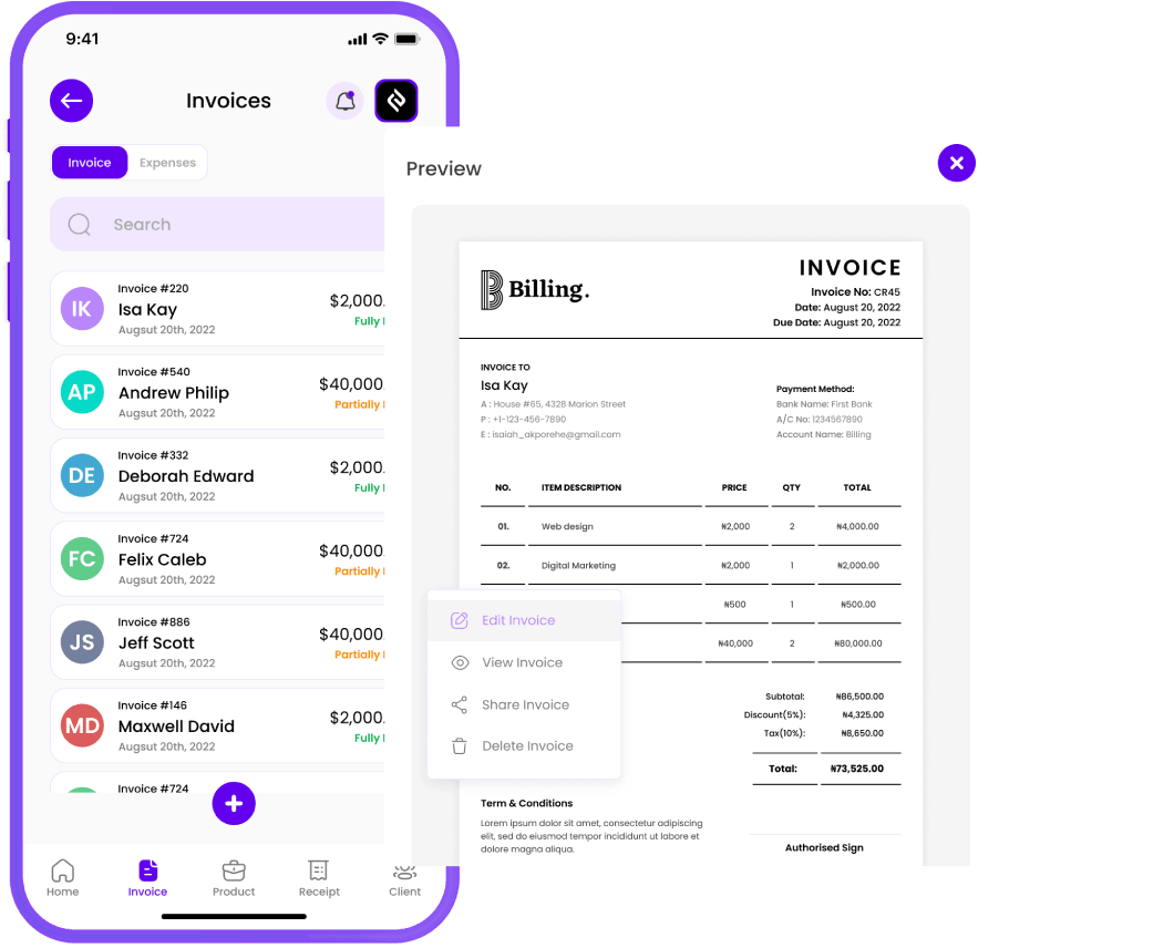Billing Plus Software - Billing Plus invoice generation