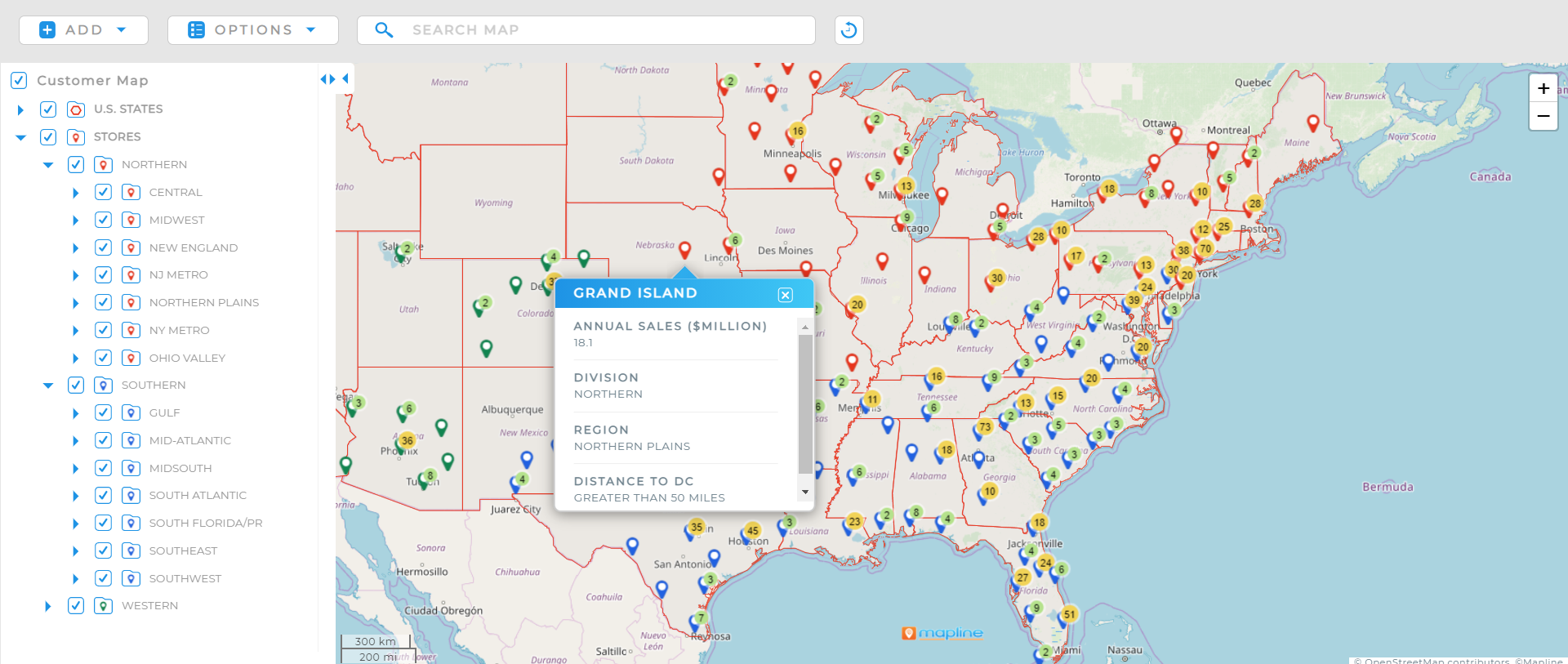 Map customer locations, distribution centers, franchises and more. Visualize your data in a real-world context to gain more insights into your business.
