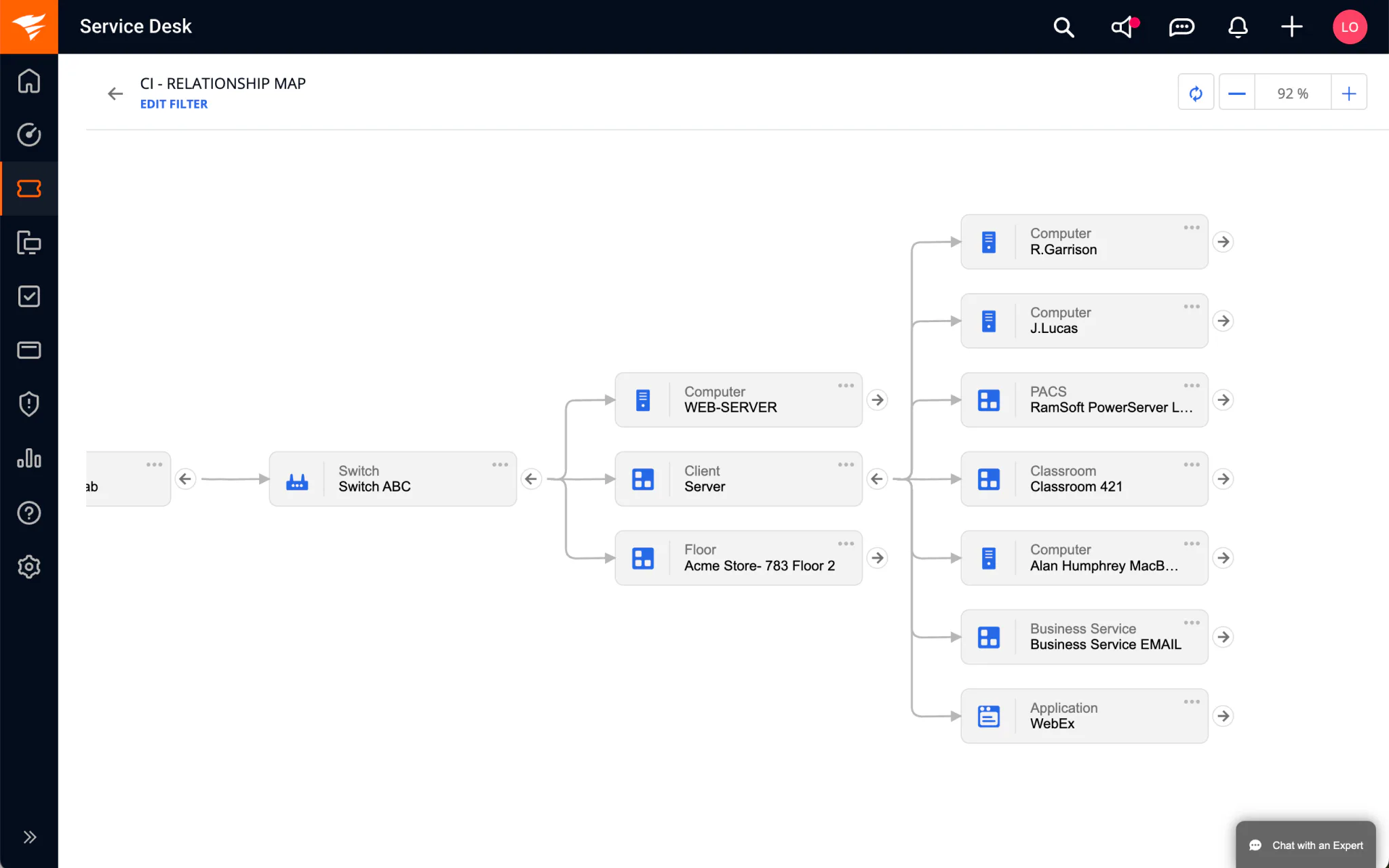 SolarWinds Service Desk Software - SolarWinds Service Desk CMDB — Visualize your entire IT infrastructure with a fully integrated CMDB. Map dependencies between servers, applications, and upstream assets to identify root causes faster and assess the impact of changes before they happen.
