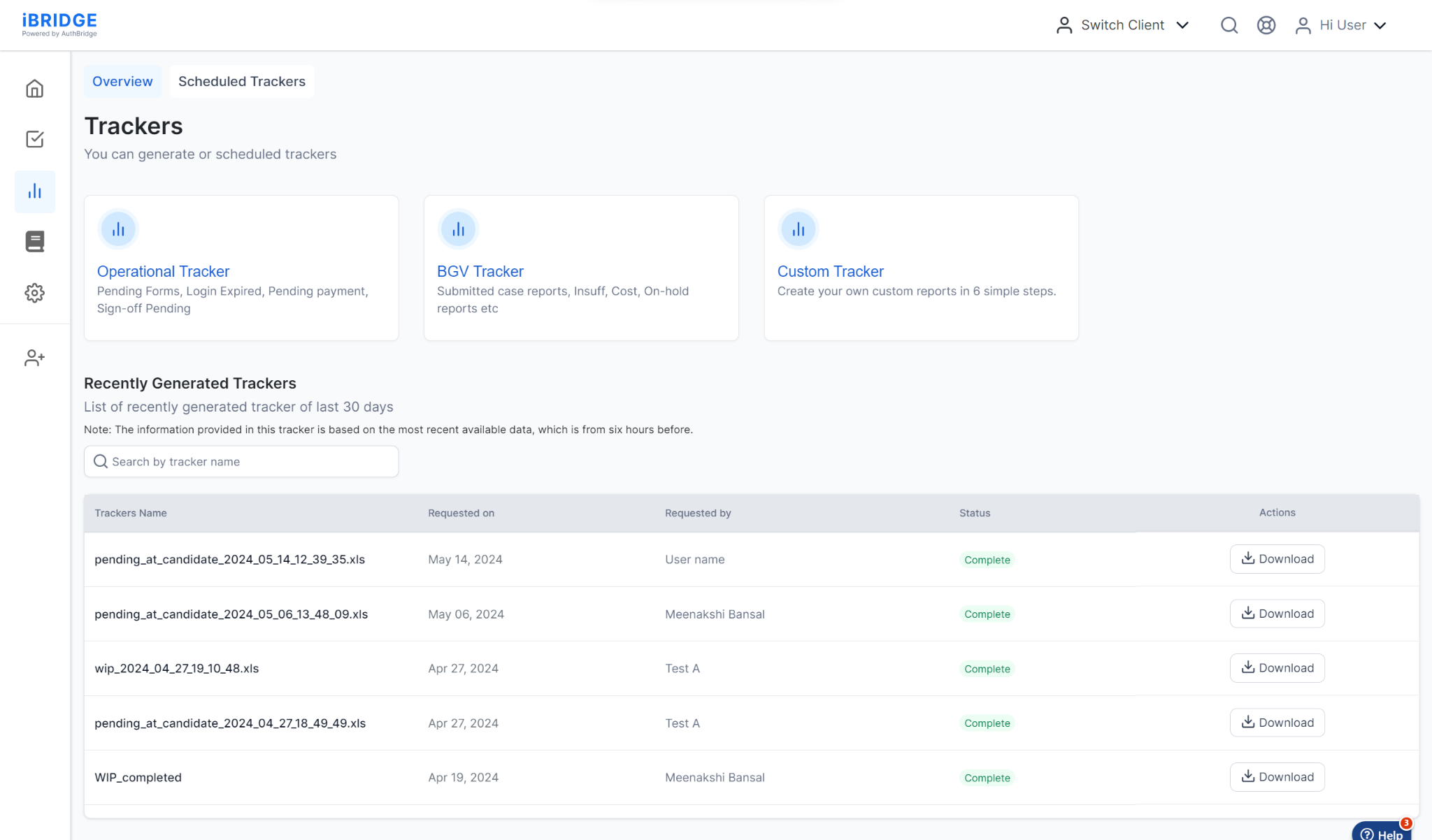 iBridge screenshot: Candidate tracker for the recruiter