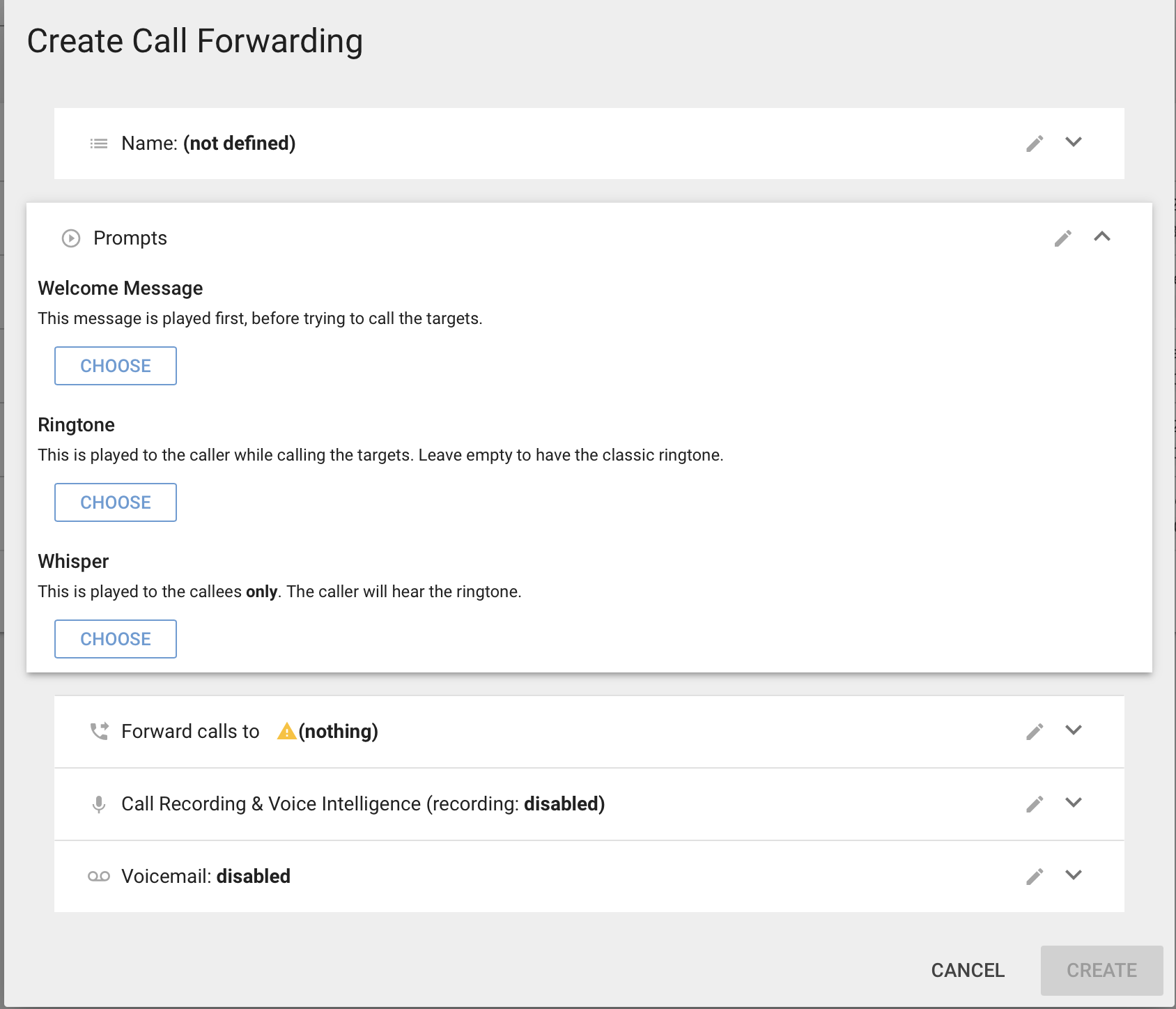 CALLR Software - Prompts for call forwarding