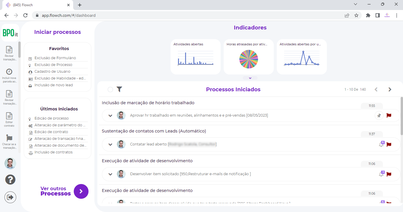 Flowch screenshot: Flowch's dashboard provides real-time visibility into each team member's to-do list, showing scheduled or automated activities and integration with other systems. Stay on top of all operations and make smarter decisions.