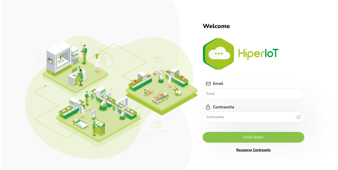 HiperIoT screenshot: Accede de forma segura a la plataforma de IIoT y controla tus dispositivos industriales desde cualquier lugar. Ingresa tus credenciales y aprovecha las potentes funciones de gestión y monitoreo en tiempo real. Admite múltiples tipos de perfiles y permisos