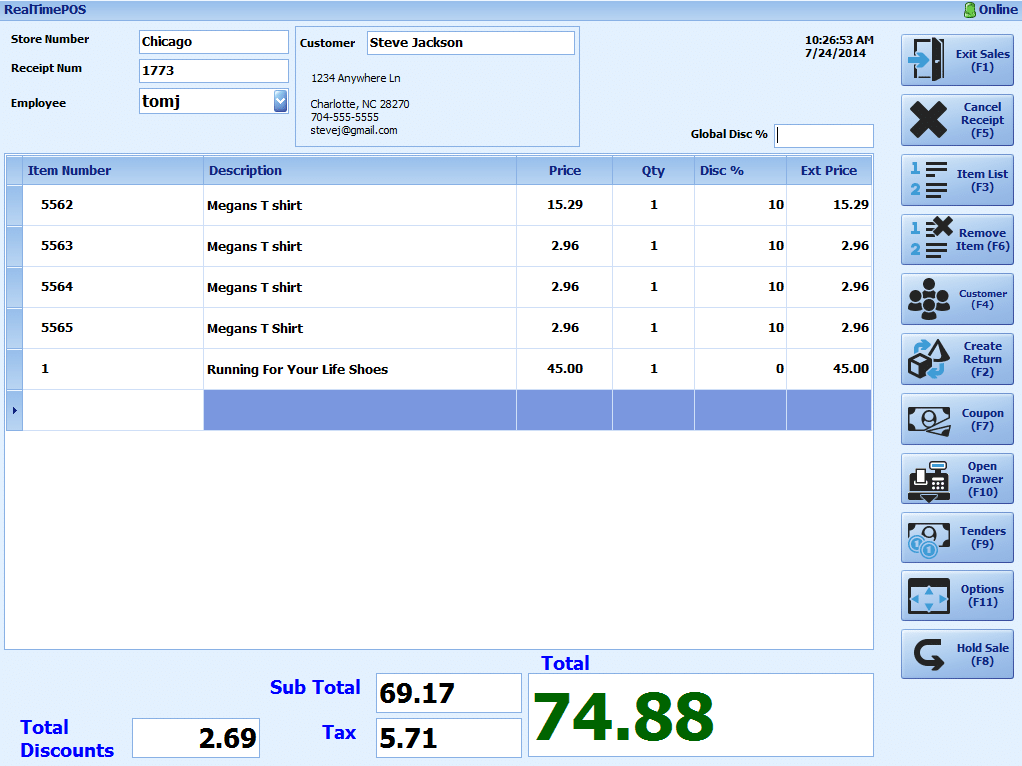 RealTime POS screenshot: RealTime POS checkout