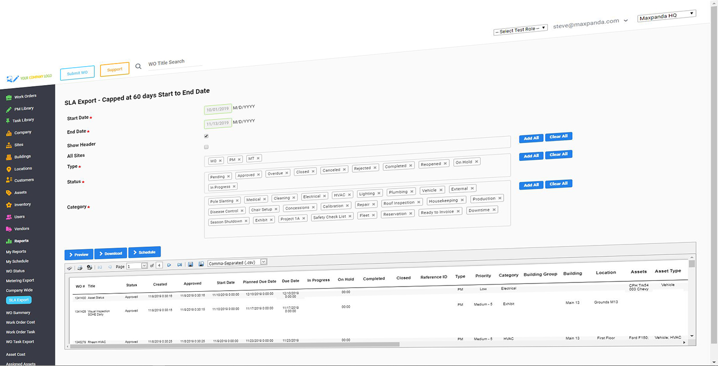 Maxpanda CMMS reports