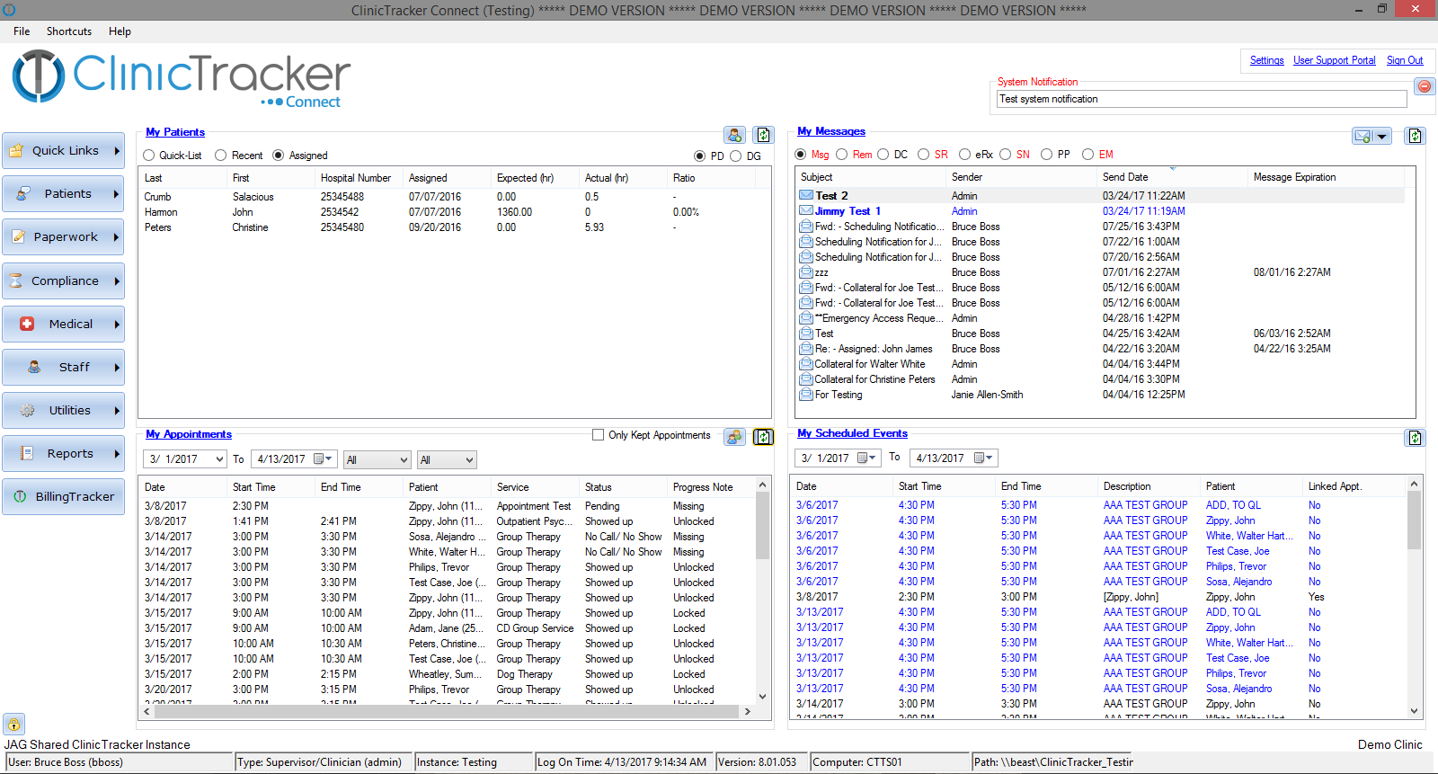 ClinicTracker dashboard