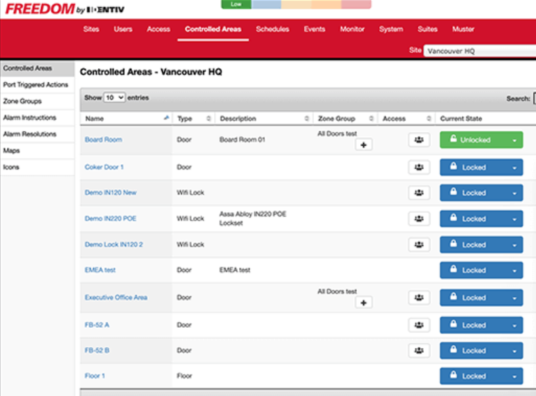 Freedom Cloud ACaaS screenshot: Freedom Cloud controlled access