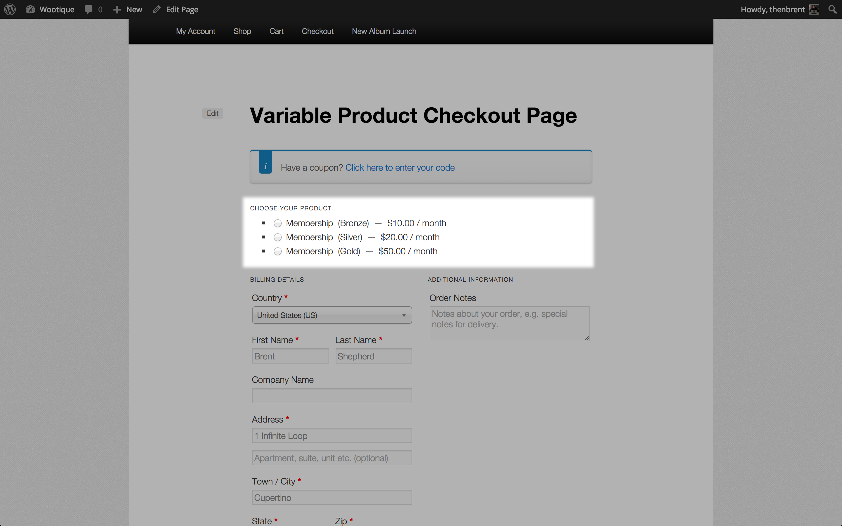 WooCommerce Software - Variable checkout page