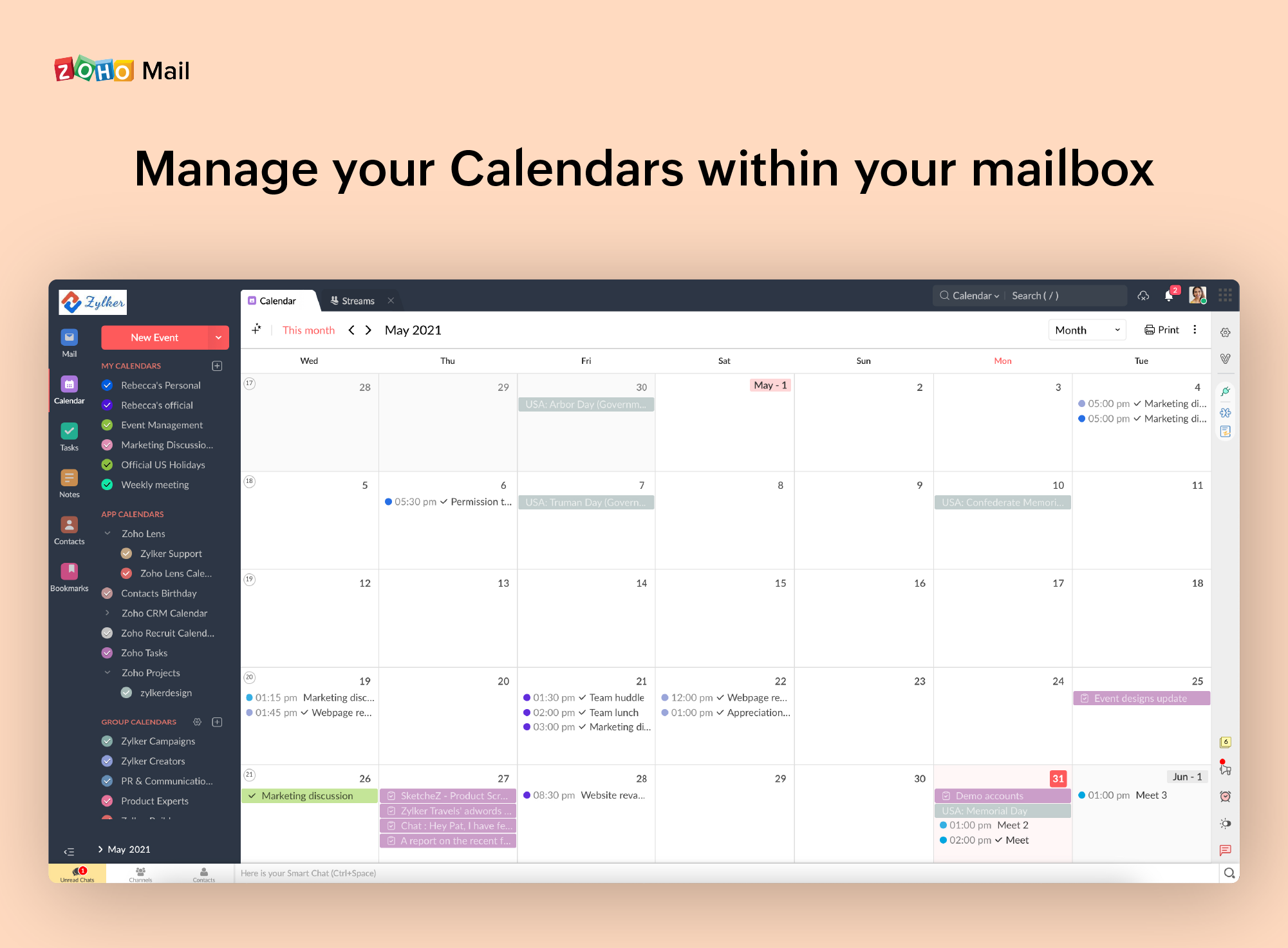 Zoho Mail Software - Calendar