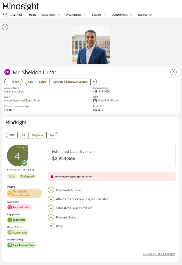 Kindsight screenshot: Kindsight constituent view 