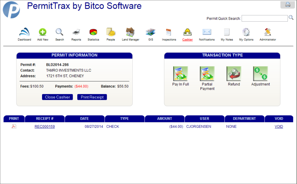 PermitTrax transaction monitoring