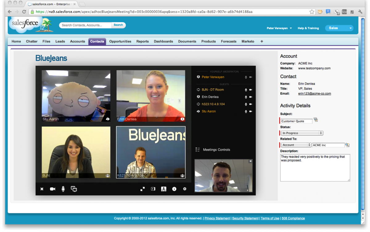 BlueJeans Meetings Software - Blue Jeans and Salesforce integration
