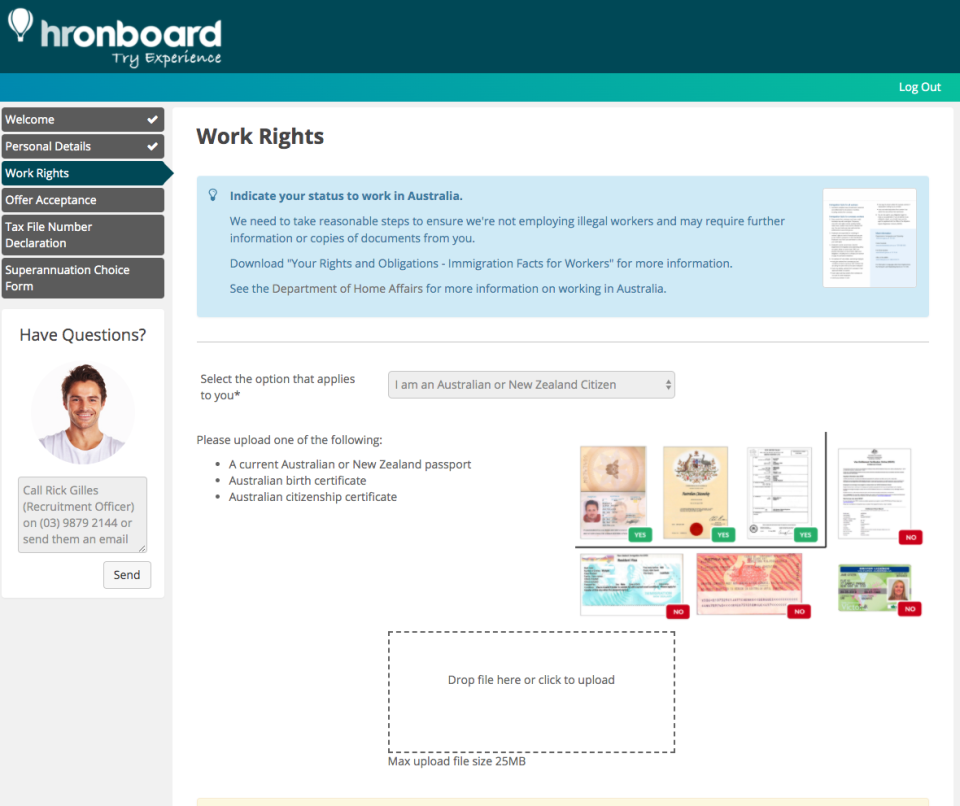 HROnboard work rights