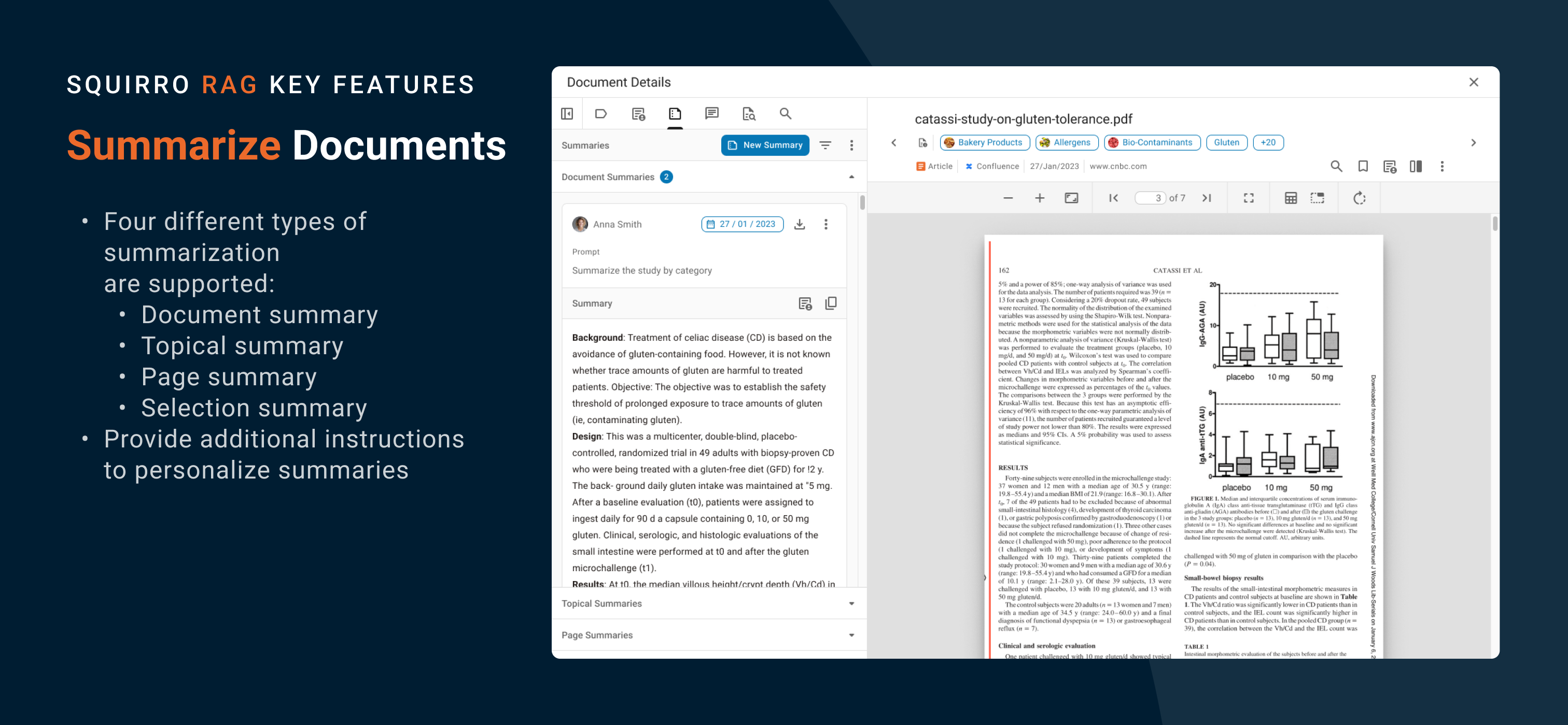 Squirro Software - Squirro RAG Key Features: Summarize Documents