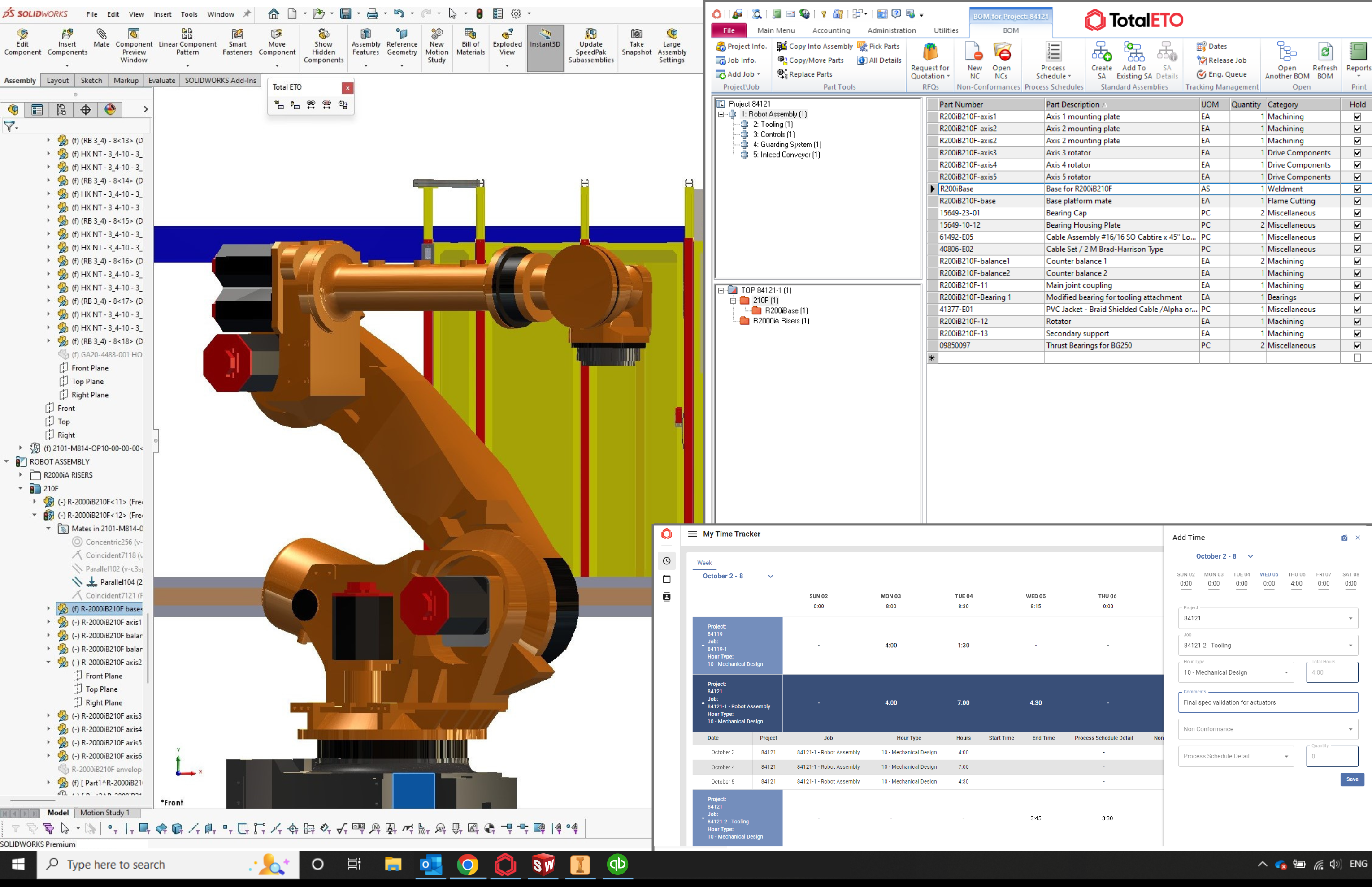 Total ETO Software - Total ETO integrated with SolidWorks and a view of our easy to use Time Tracker