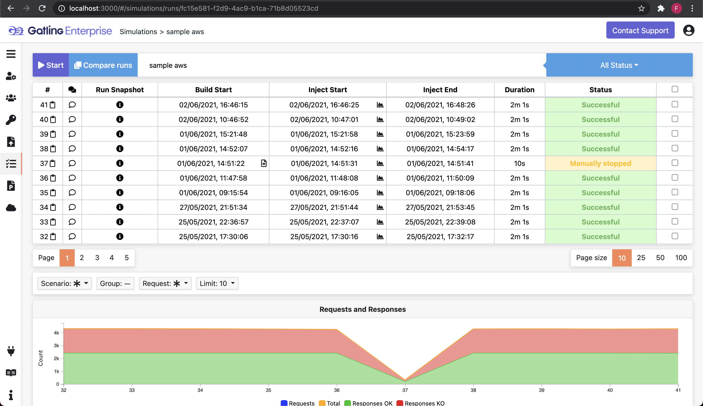 Gatling Enterprise Software - History of runs