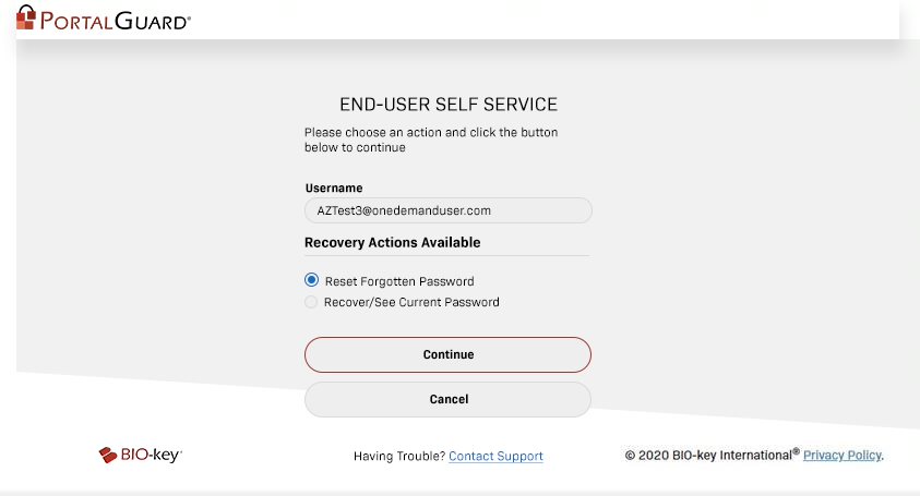 PortalGuard End-User Self Service Password Reset