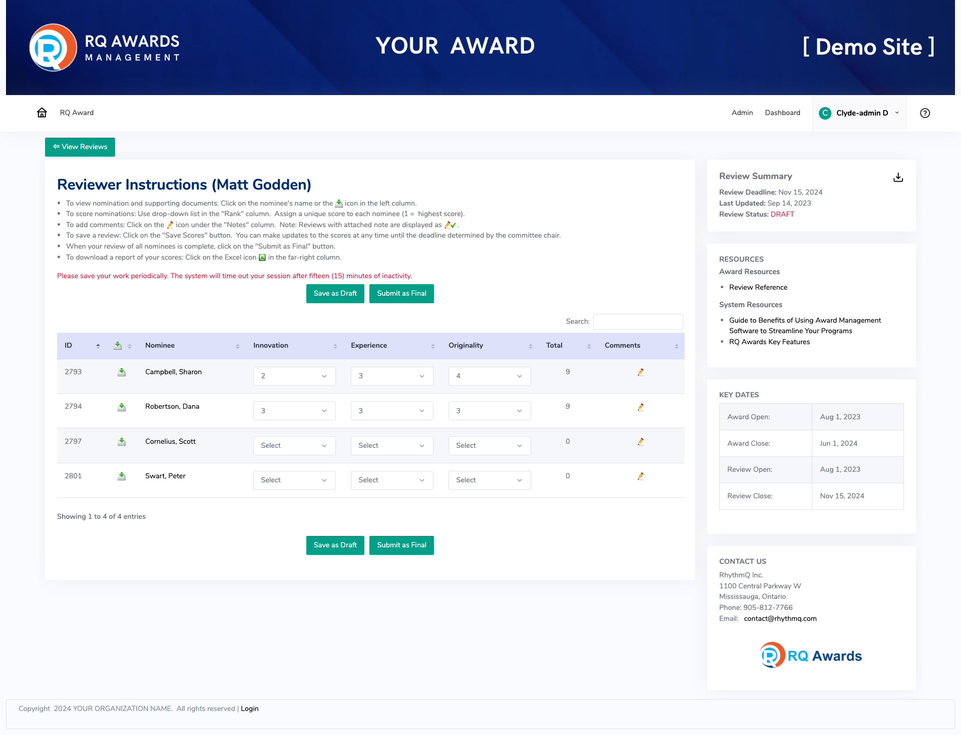 RQ Platform Software - Assign, track, and communicate with reviewers seamlessly, facilitating a fair and efficient evaluation process for your applications. Choose to enable blinded reviews or conflict-of-interest notification.