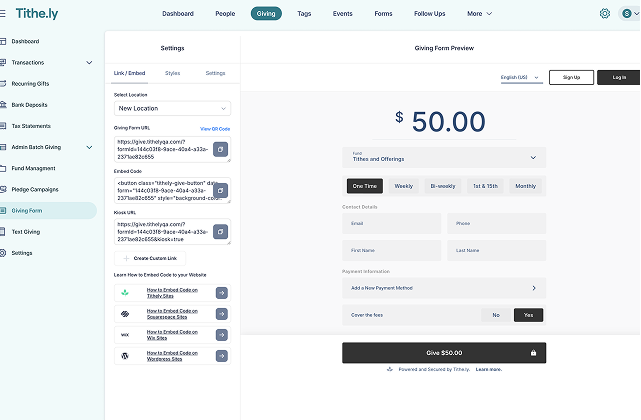 Tithe.ly screenshot: A beautiful, mobile-optimized giving experience for donors. Tithely comes included with a modern, mobile-friendly giving form and iOS and Android giving apps.