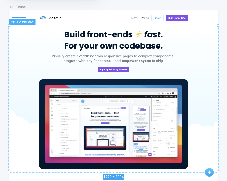 Plasmic screenshot: 1. Visually build pages and components.
