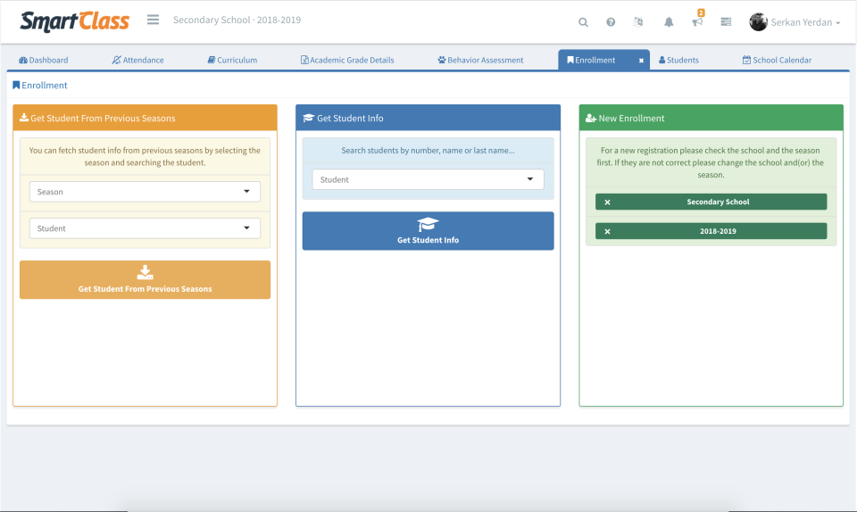 SmartClass Software - Enrollment module within SmartClass